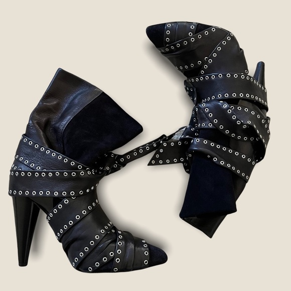 HP‼️❣️ISABEL MARANT black eyelet tie around leather suede Alease ankle boots - Picture 2 of 10